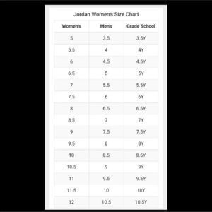 Size Chart For Jordan’s